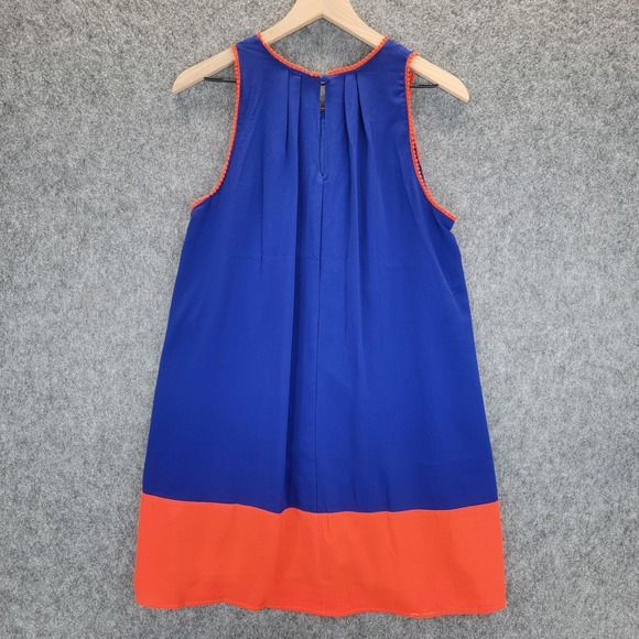 Umgee Dress Womens S Blue Orange Sleeveless Pleated Swing Shift Pom Pom Trim - Picture 9 of 13